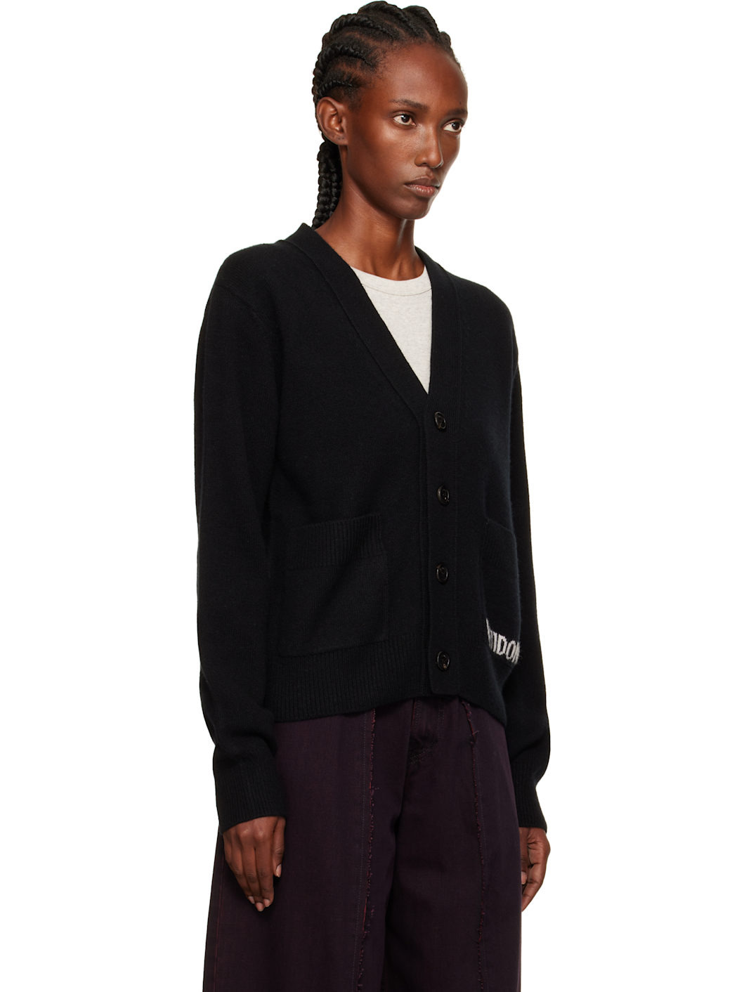 Black Pocket Logo Knit Cardigan - 2
