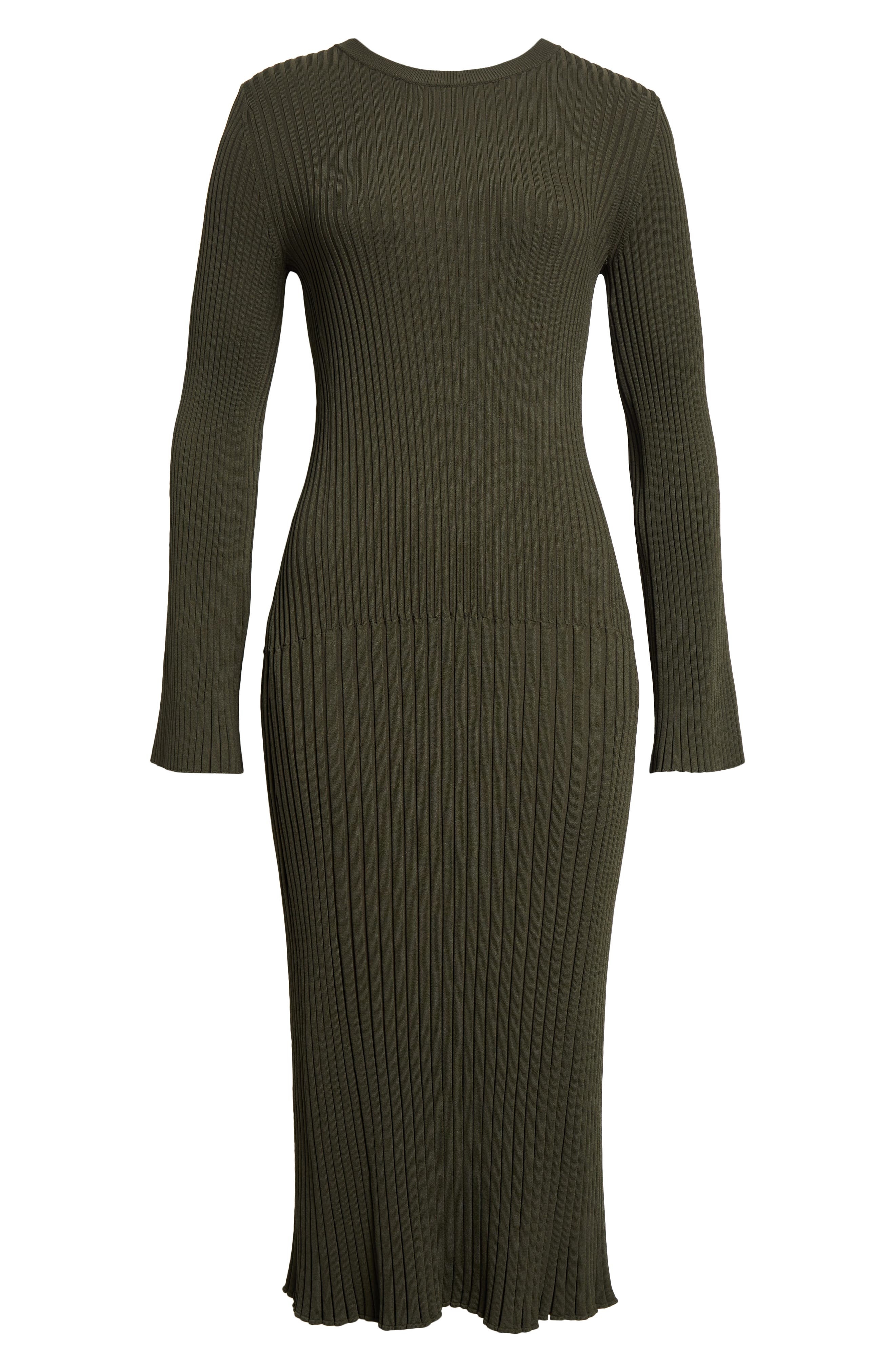 Proenza Schouler Kenna Long Sleeve Rib Midi Dress in Fatigue at Nordstrom - 5