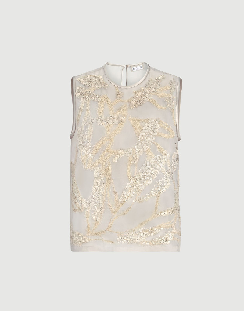 Crispy silk top with dazzling seabed embroidery 1