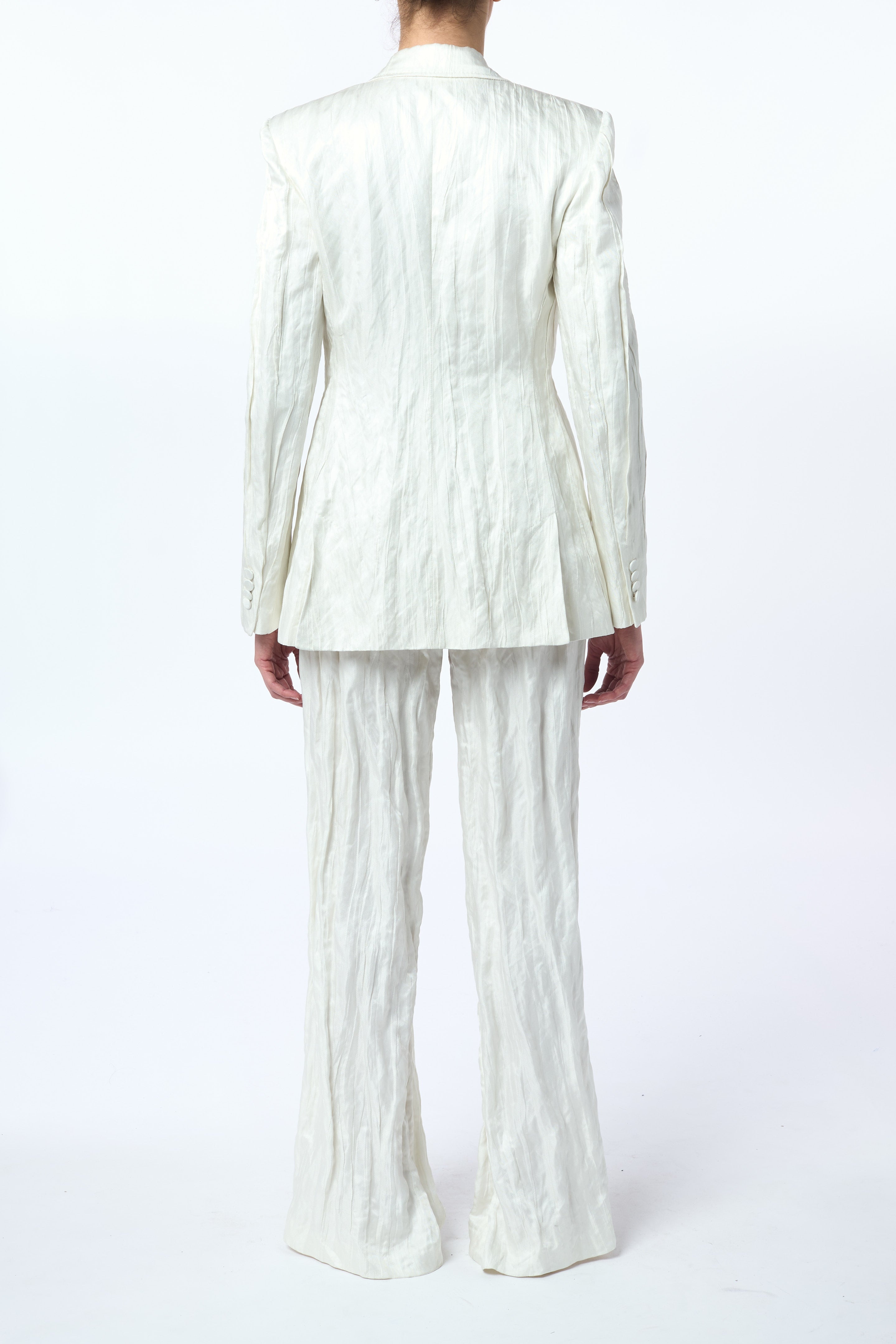 Mairi Blazer in Ivory Metallic Crinkled Silk - 4