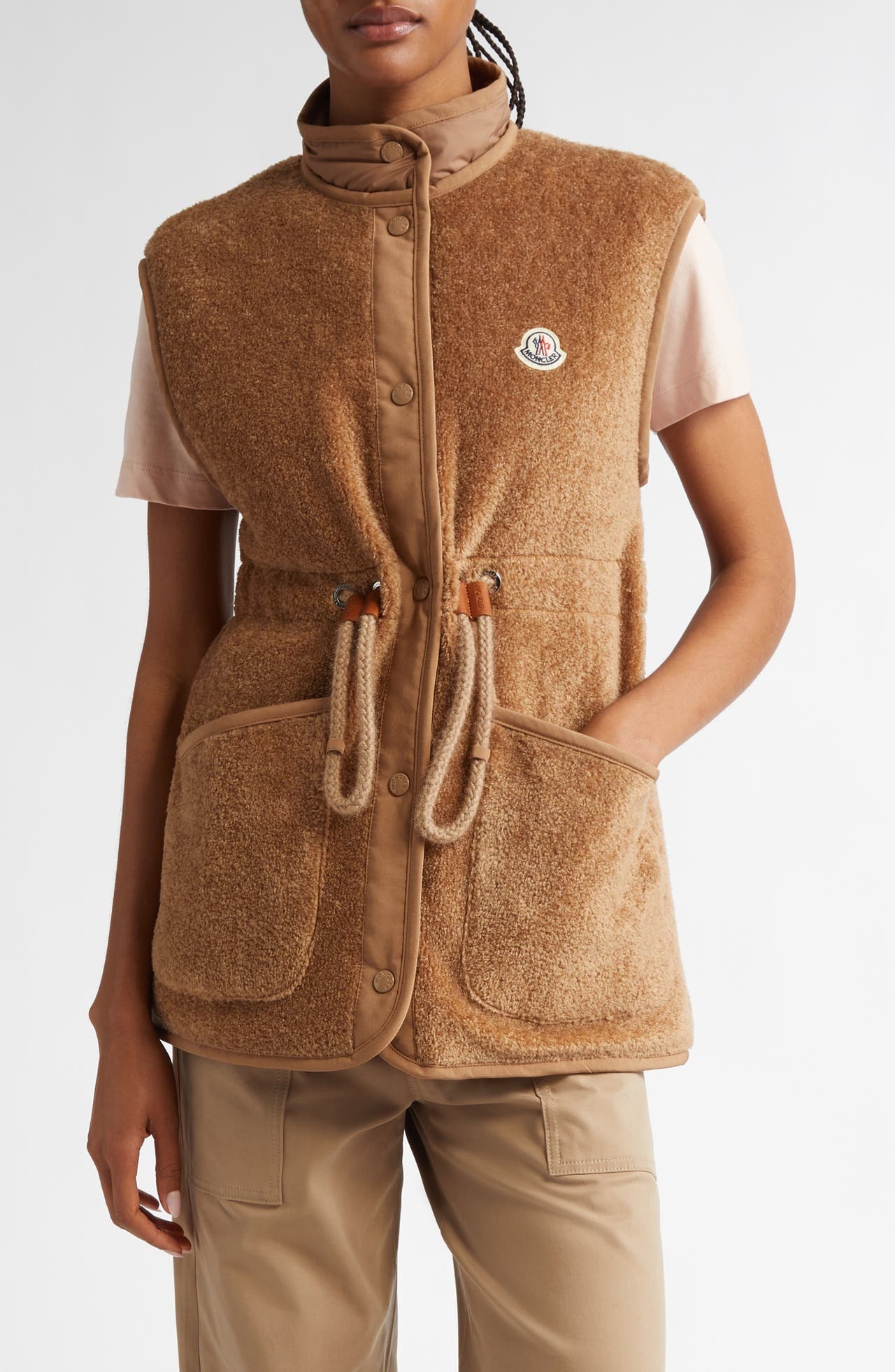 Moncler Moncler Bost Teddy Down Vest in Beige at Nordstrom