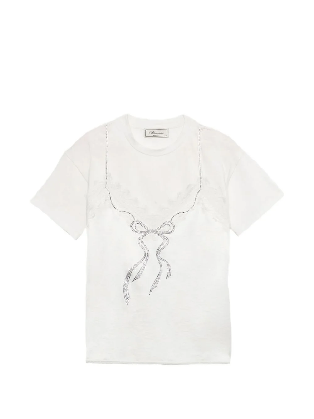 lace-appliqué rhinestone-bow T-shirt - 1