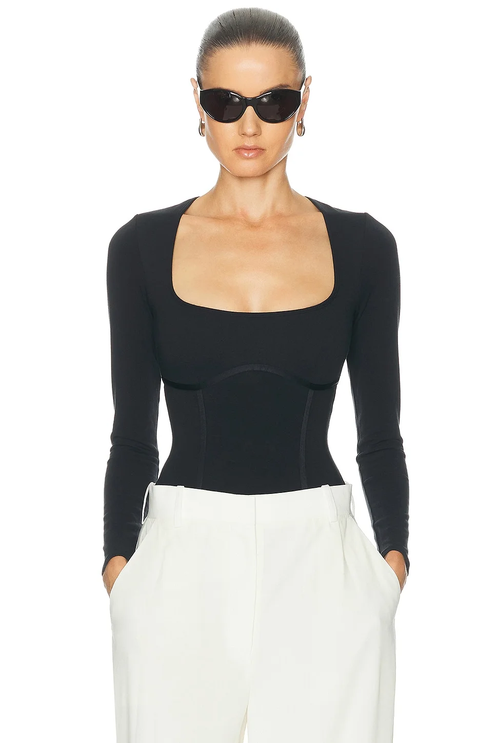 Scoop Neck Long Sleeve Bodysuit - 1