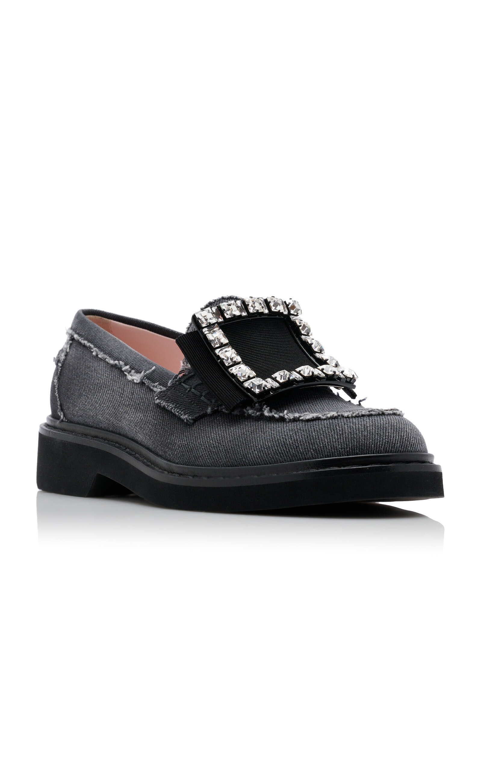 Viv Rangers Crystal-Embellished Denim Loafers black - 5