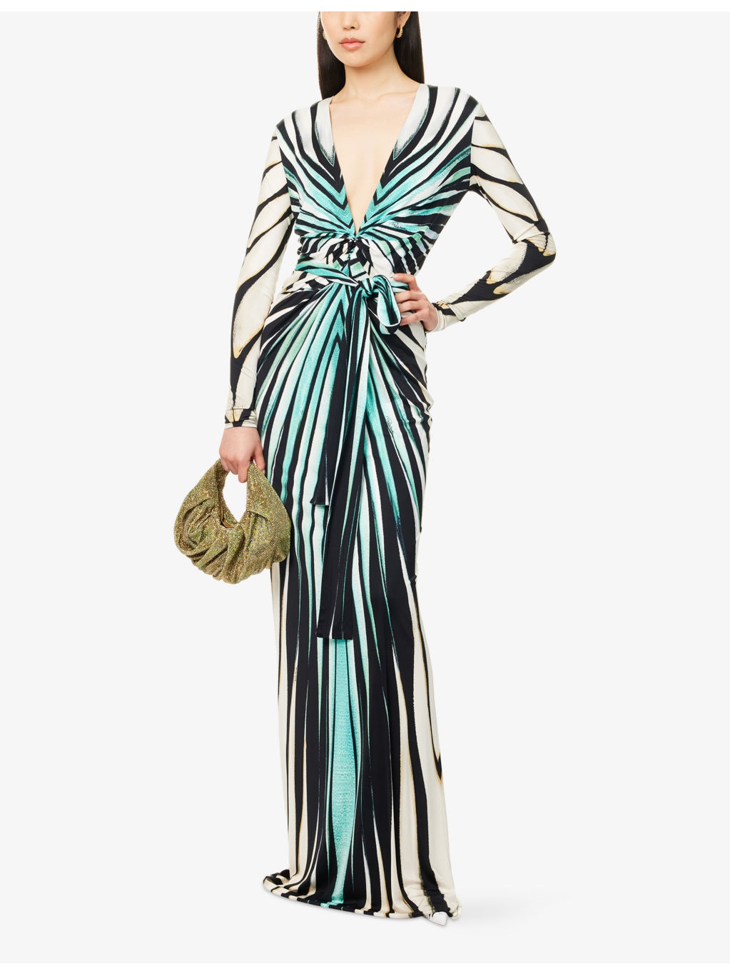 Plunge Ruched Stretch-Woven Maxi Dress - 2