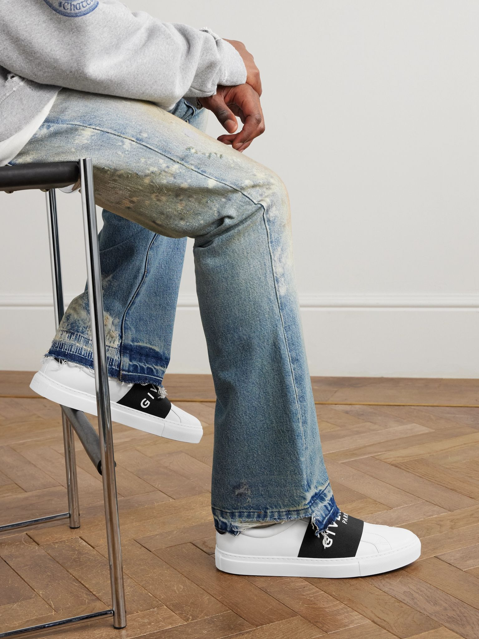Urban Street Logo-Appliquéd Webbing-Trimmed Leather Slip-On Sneakers White - 2