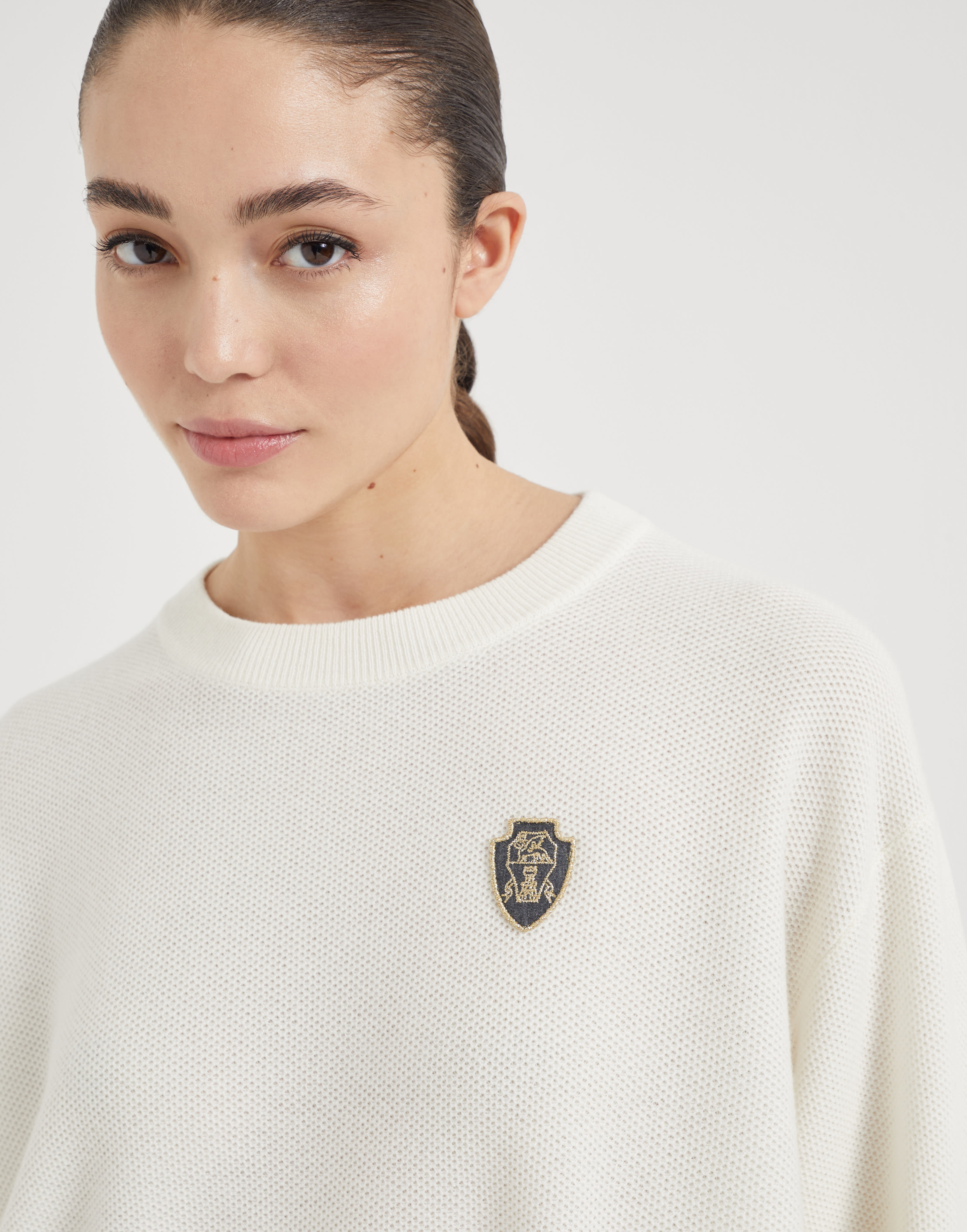 Cashmere honeycomb stitch sweater with logo - 3