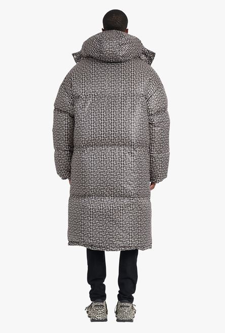 Long ivory and black nylon reversible quilted coat with Balmain monogram - 4