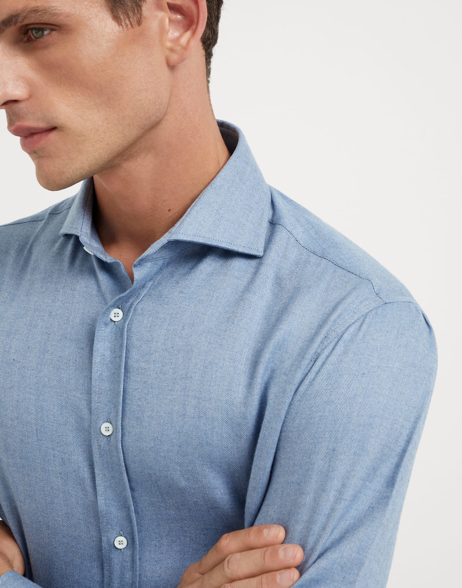 Stretch cotton chevron flannel slim fit shirt with spread collar - 3