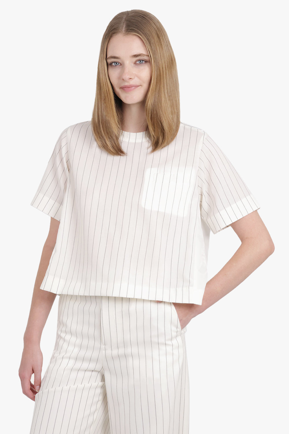 CONTRAST S/S PULLOVER STRIPE TOP | OFF WHITE/BLACK - 7