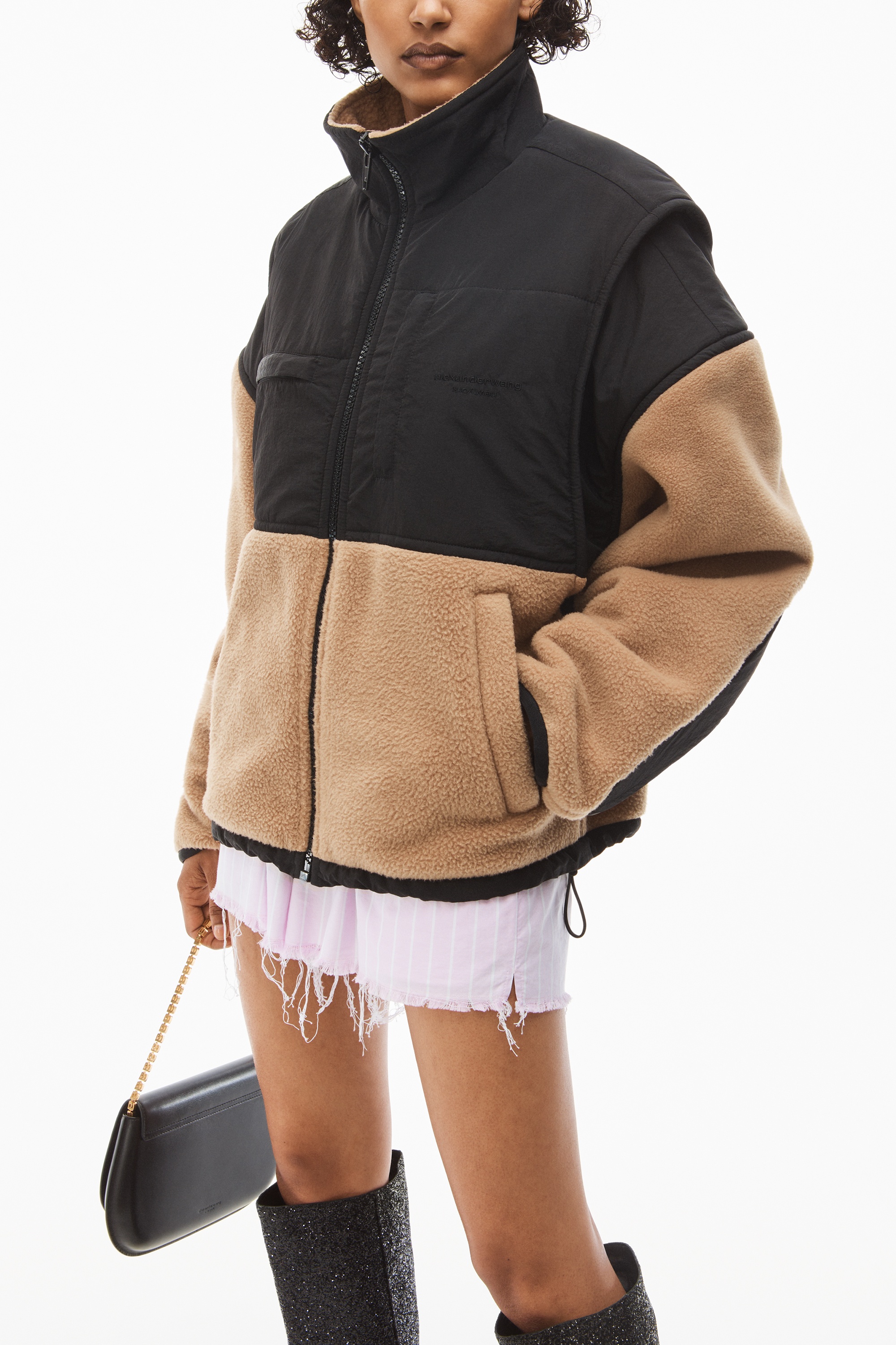 NYLON COMBO JACKET IN PLUSH DOUBLE FLEECE - 3