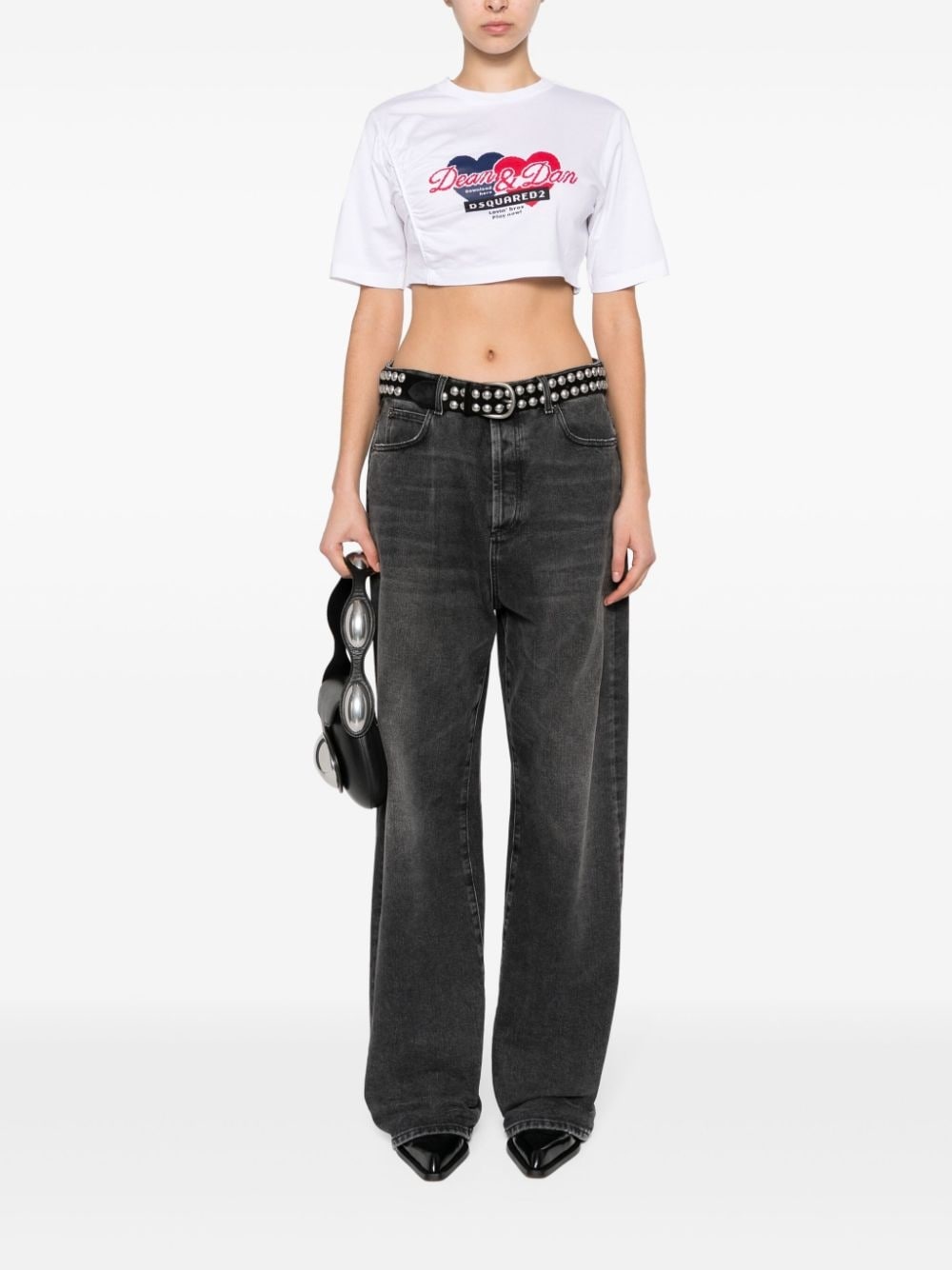 gathered cropped T-shirt - 2