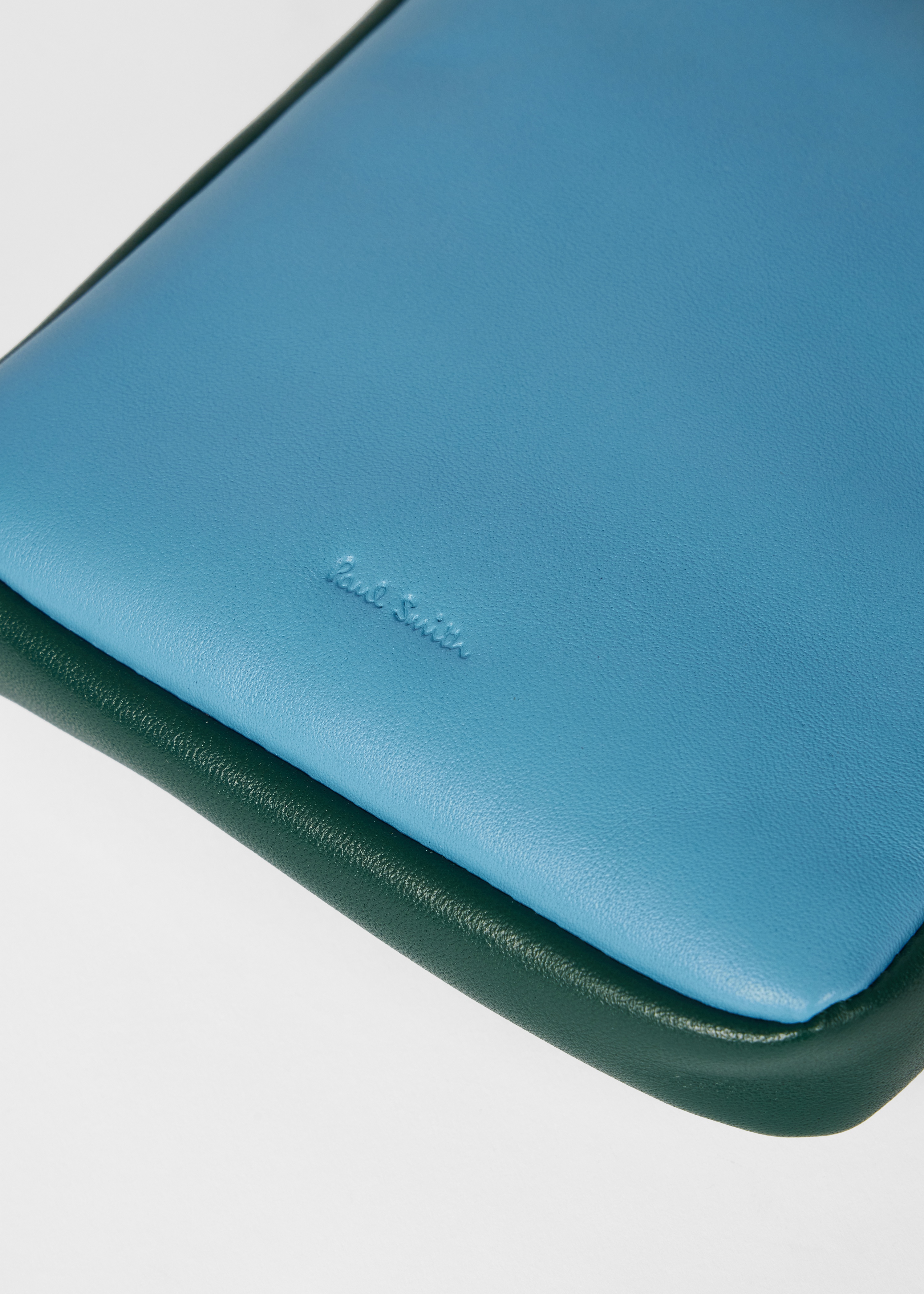 Light Blue Colour-Block Leather Pouch Bag - 4