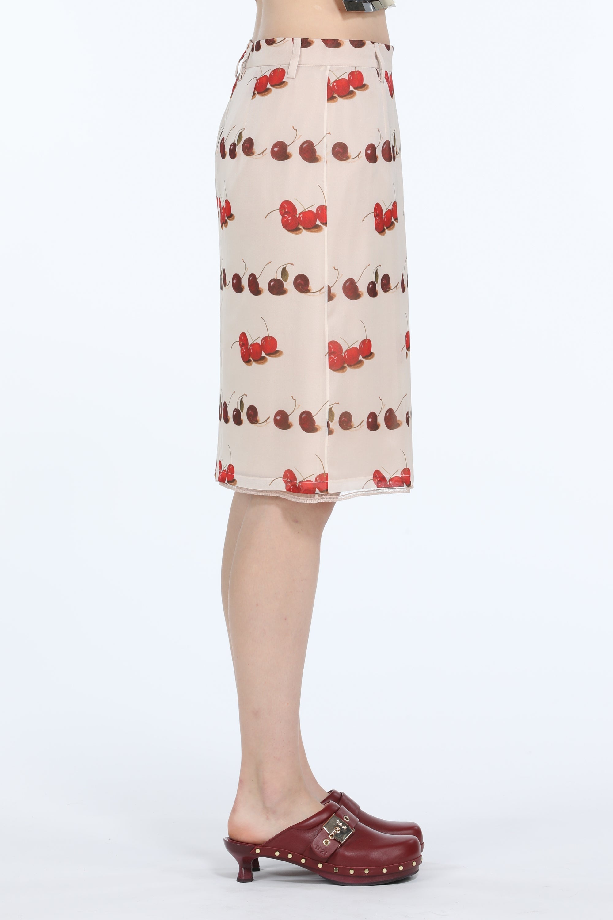 CHERRY-PRINT SILK MIDI SKIRT - 3
