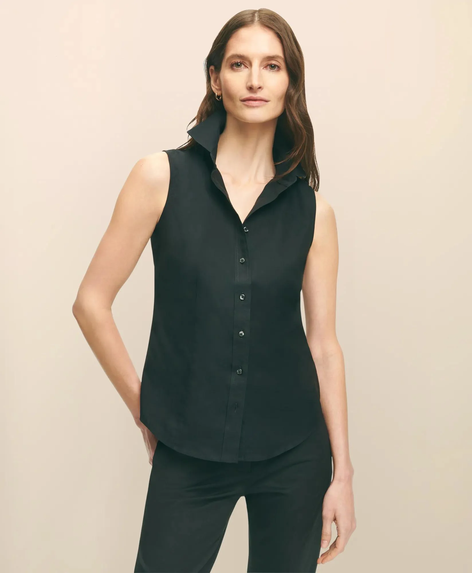 Fitted Non-Iron Stretch Supima® Cotton Sleeveless Dress Shirt - 1