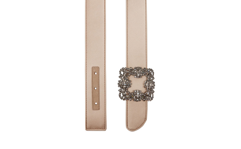 Light Beige Satin Crystal Buckled Belt 3