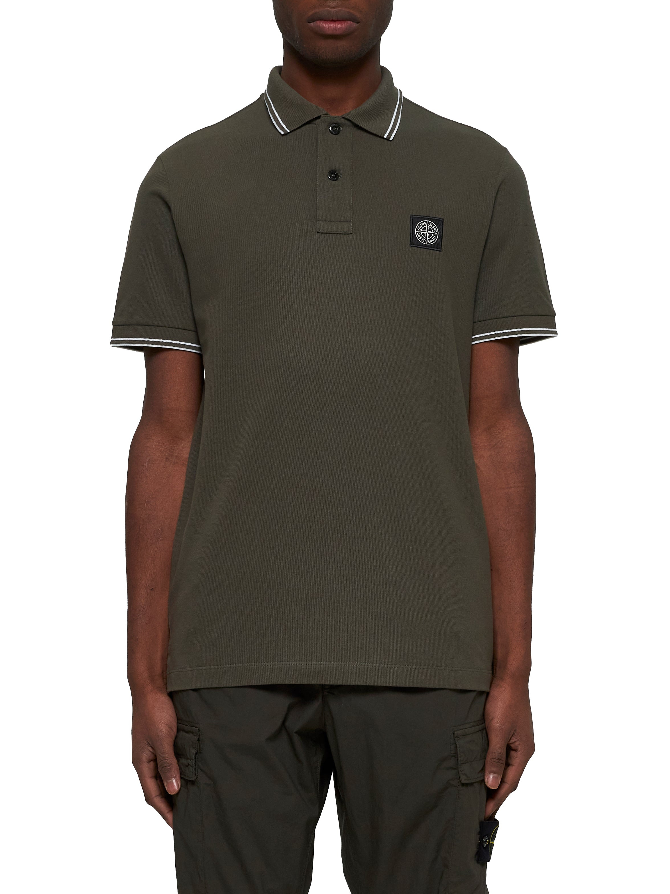 Stone Island Men Green Stretch Piqué Logo Patch Polo Shirt - 2