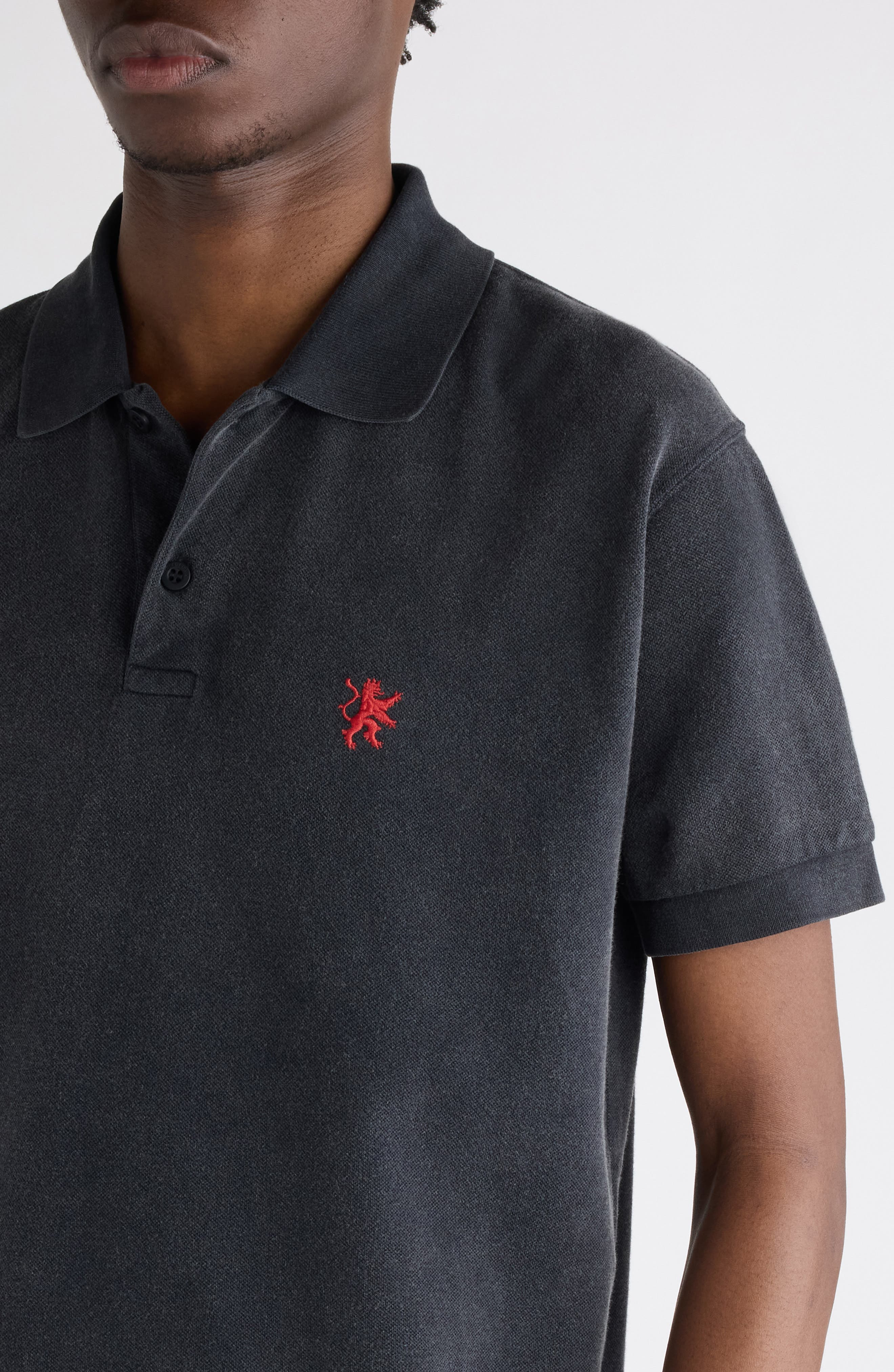 Balenciaga Standard Logo Embroidered Piqué Polo in Washed Black at Nordstrom - 5
