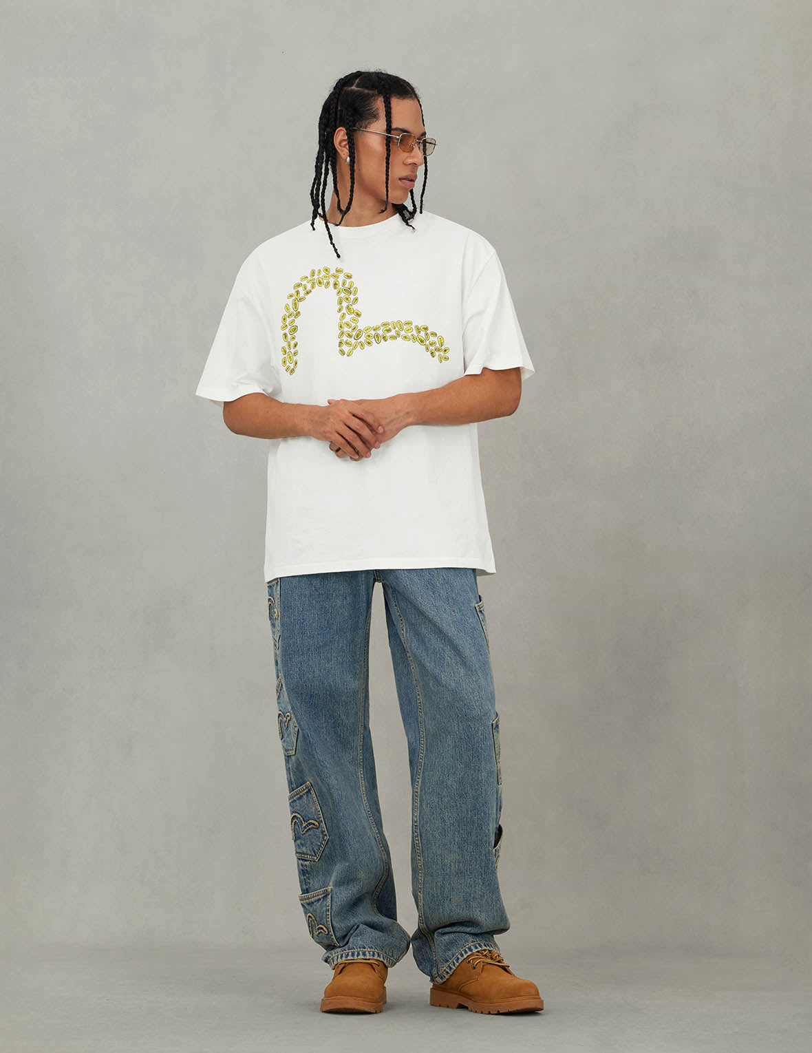 EVISU X F-LAGSTUF-F Shuga and Koban Coin Seagull Print Regular Fit T-shirt - White - 6