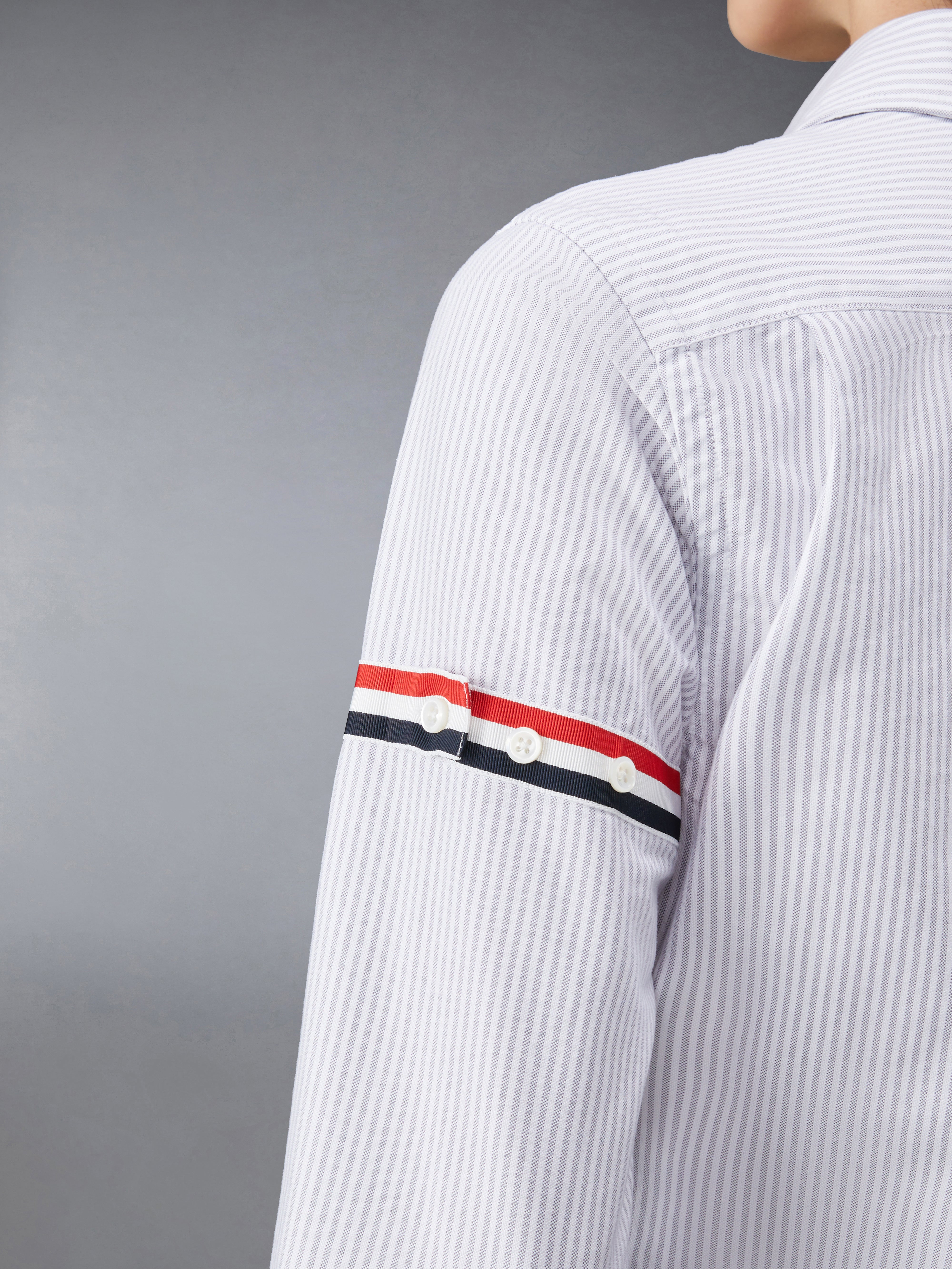 Medium Grey University Stripe Oxford Grosgrain Armband Long Sleeve Shirt - 8