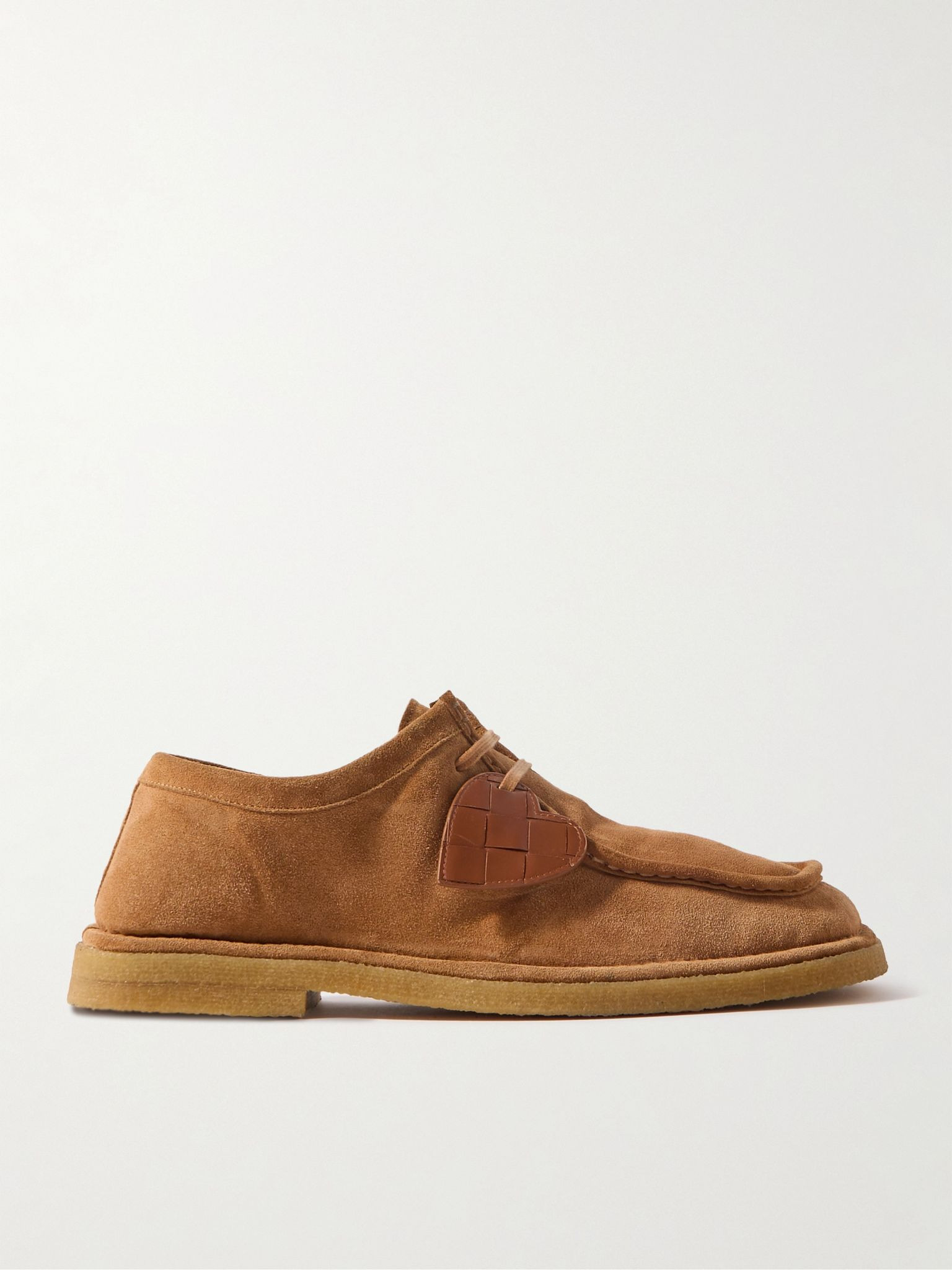Daddy Intrecciato Leather-Trimmed Suede Boat Shoes Camel - 1