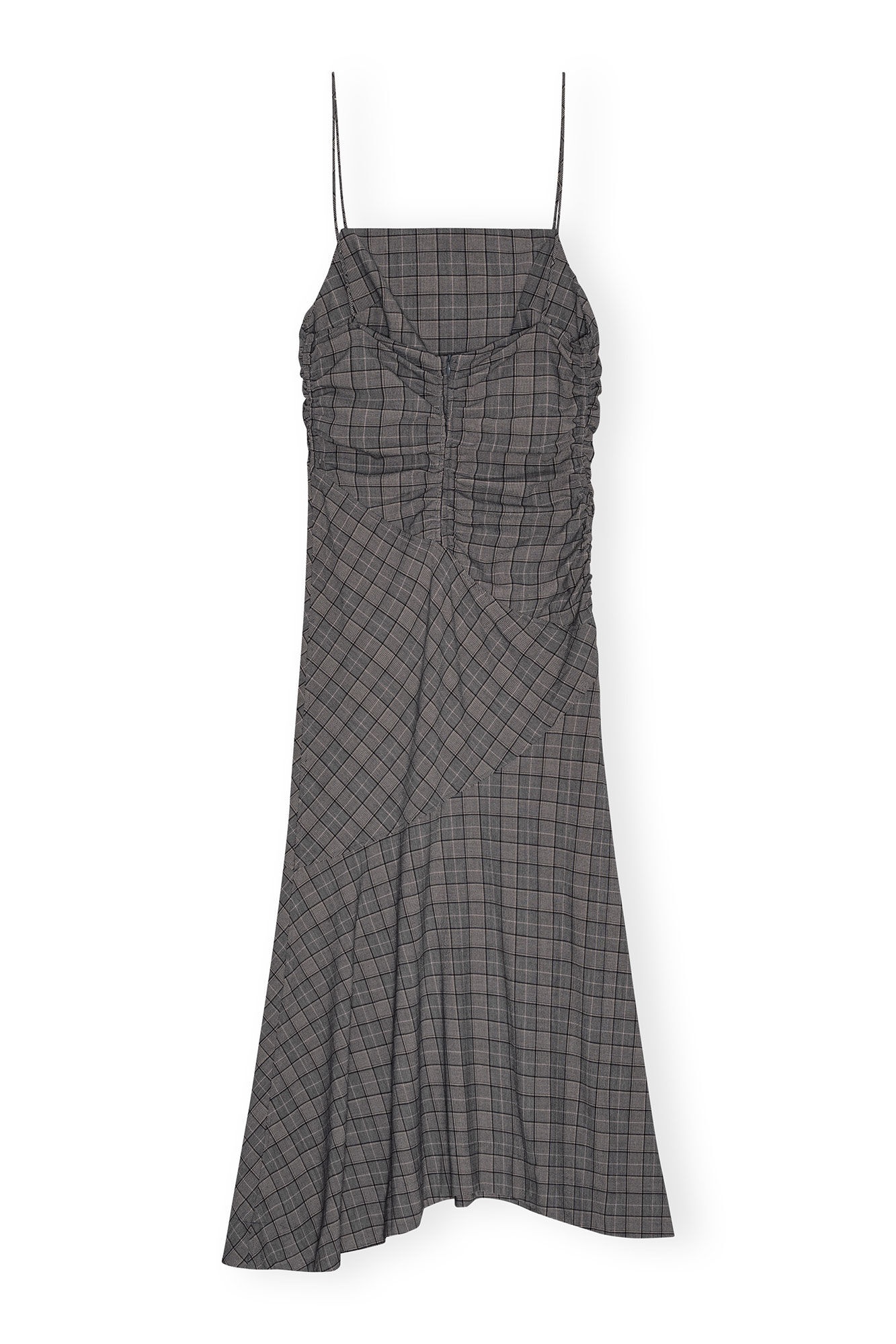 CHECKERED RUCHED LONG SLIP DRESS - 1