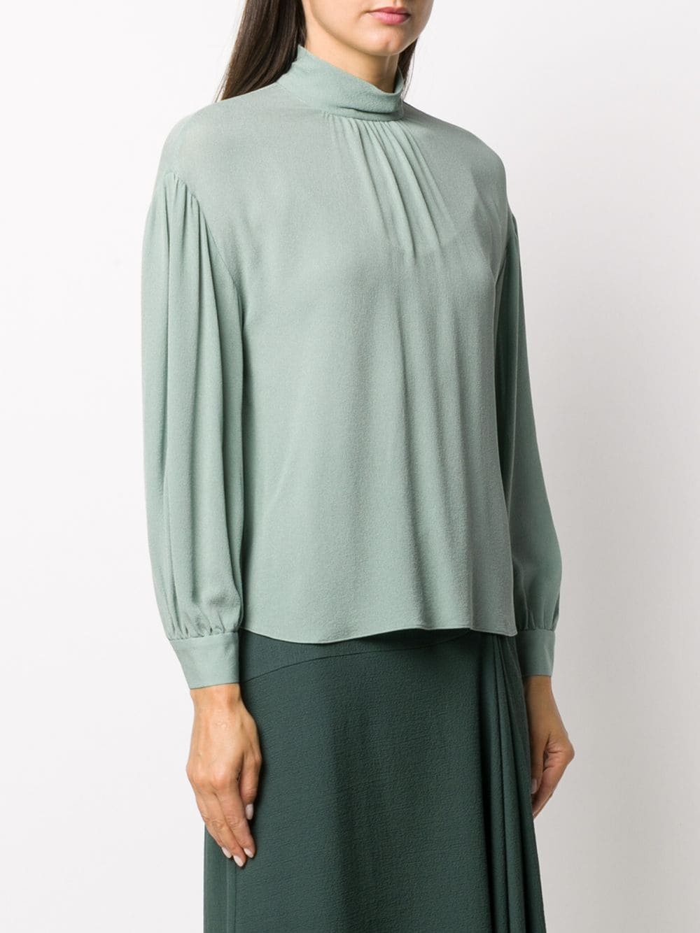 gathered-sleeve silk blouse - 3