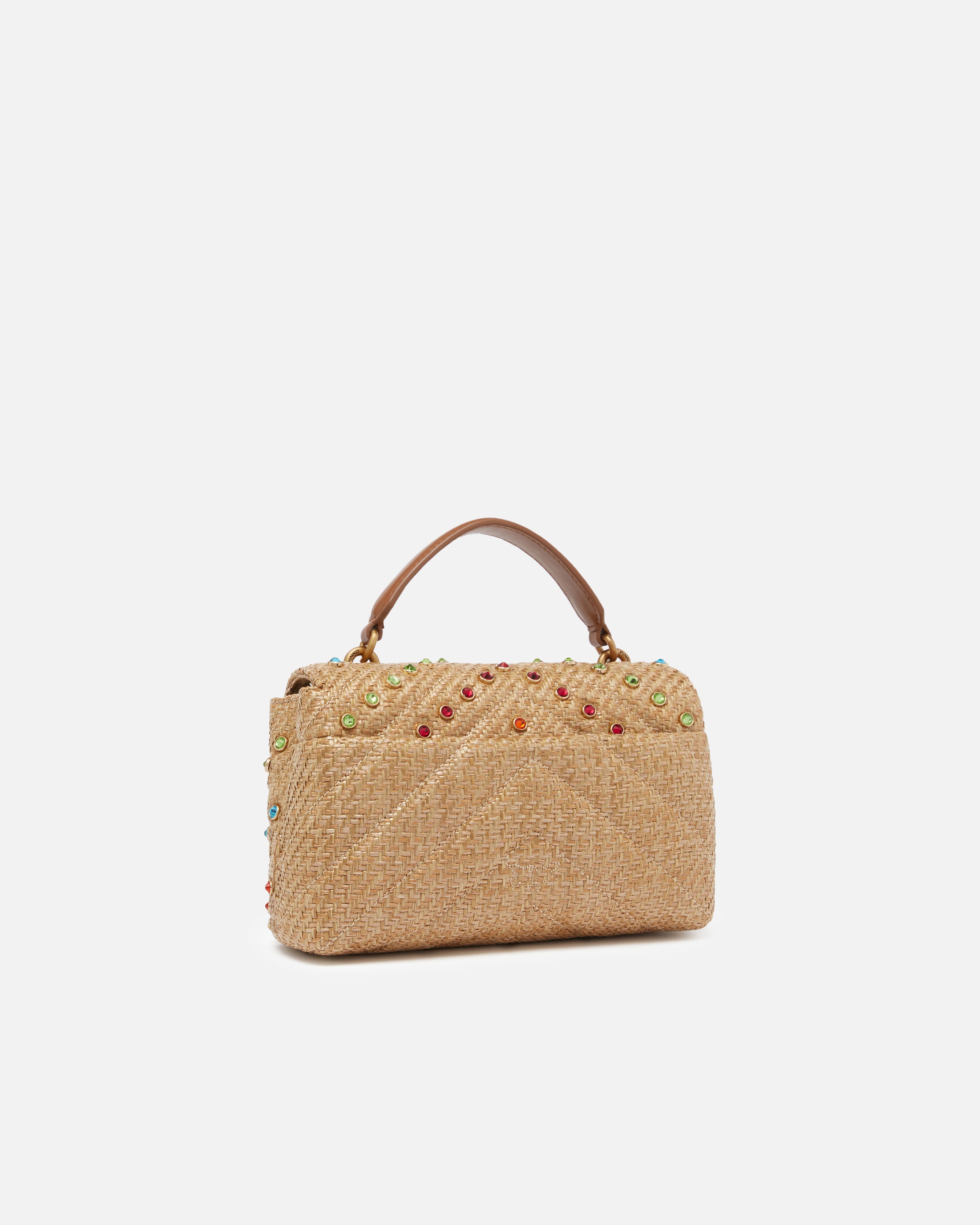 LADY LOVE BAG PUFF SMALL HANDBAG IN RAFFIA COLORED CRYSTALS - 2