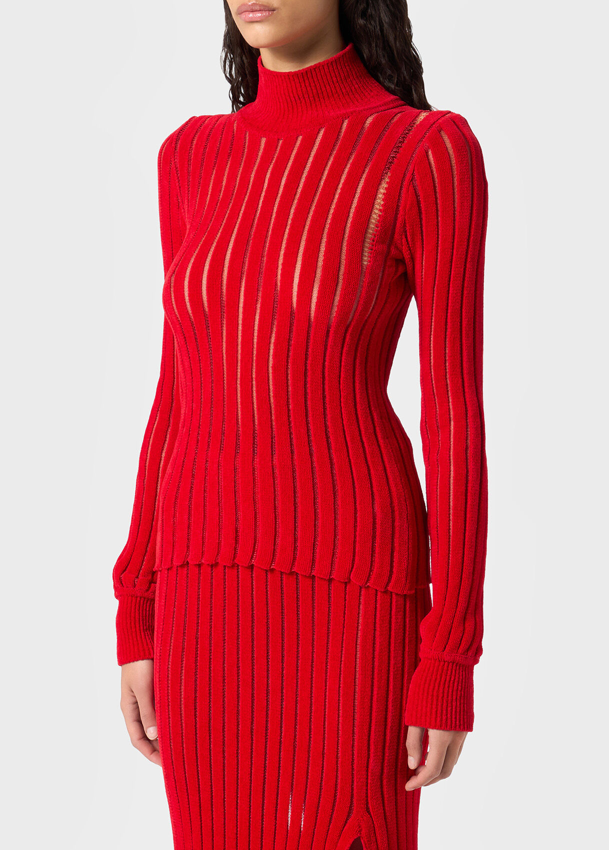 RIBBED SEE-THROUGH KNIT TURTLENECK - 4