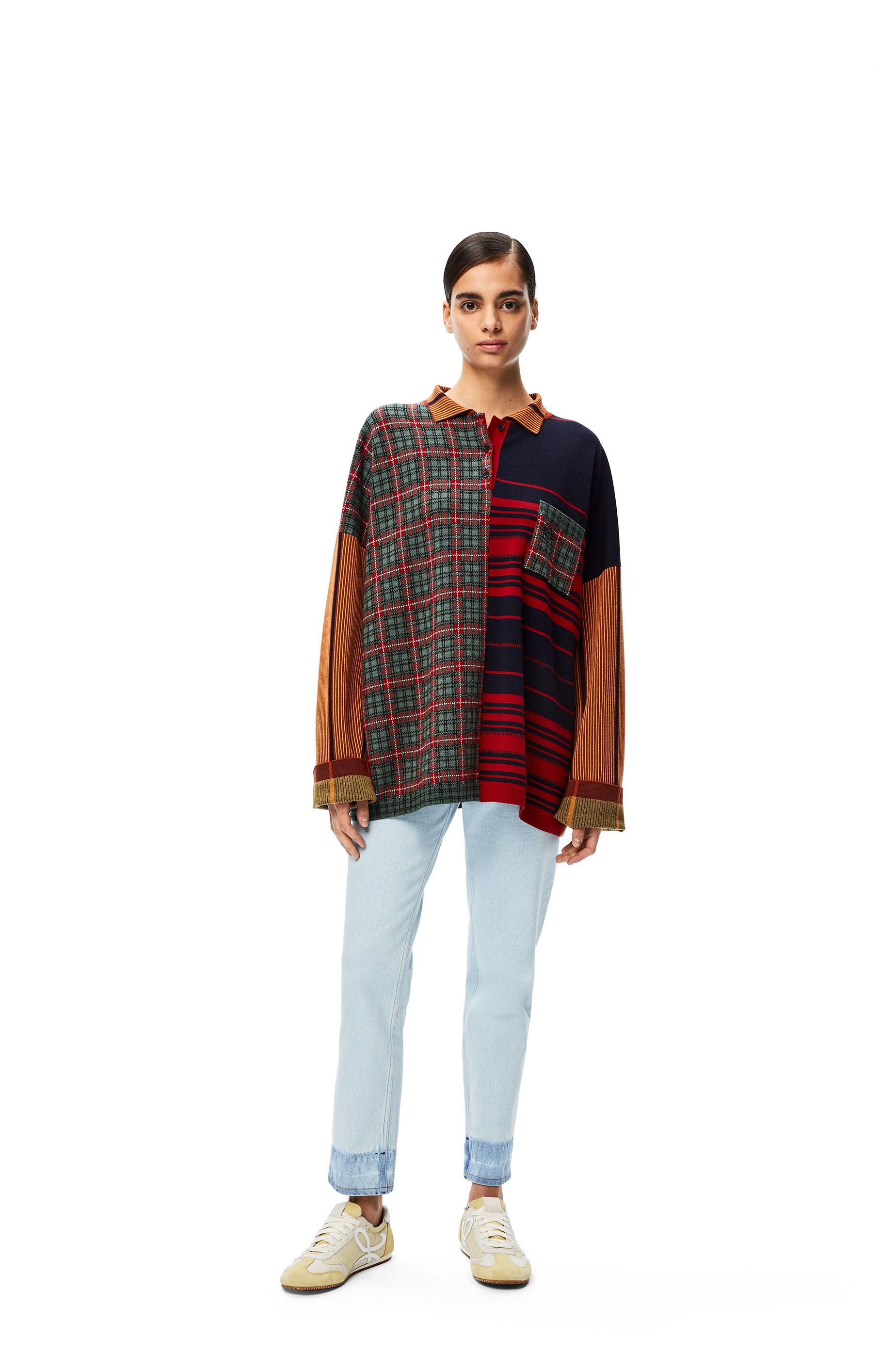 Patchwork polo sweater  in check wool jacquard - 2