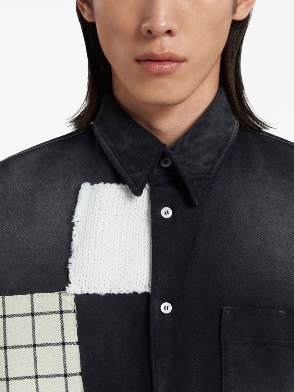 patchwork-detail cotton shirt - 5