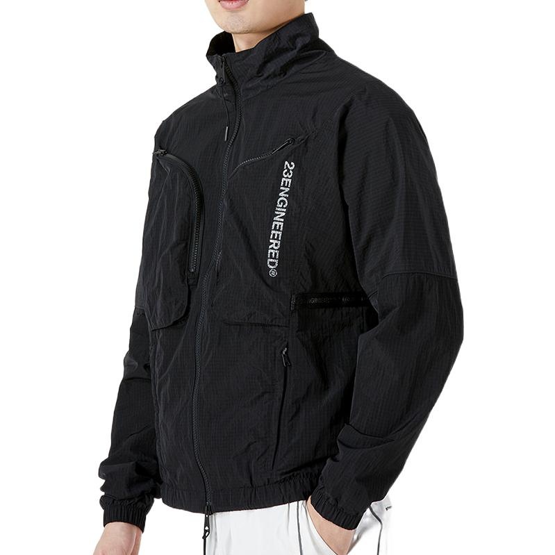Men's Air Jordan SS22 Solid Color Zipper Stand Collar Sports Jacket Black DJ0256-010 - 5
