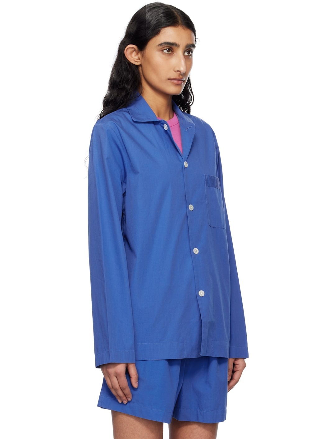 Blue Poplin Long-Sleeved Pyjama Shirt - 2