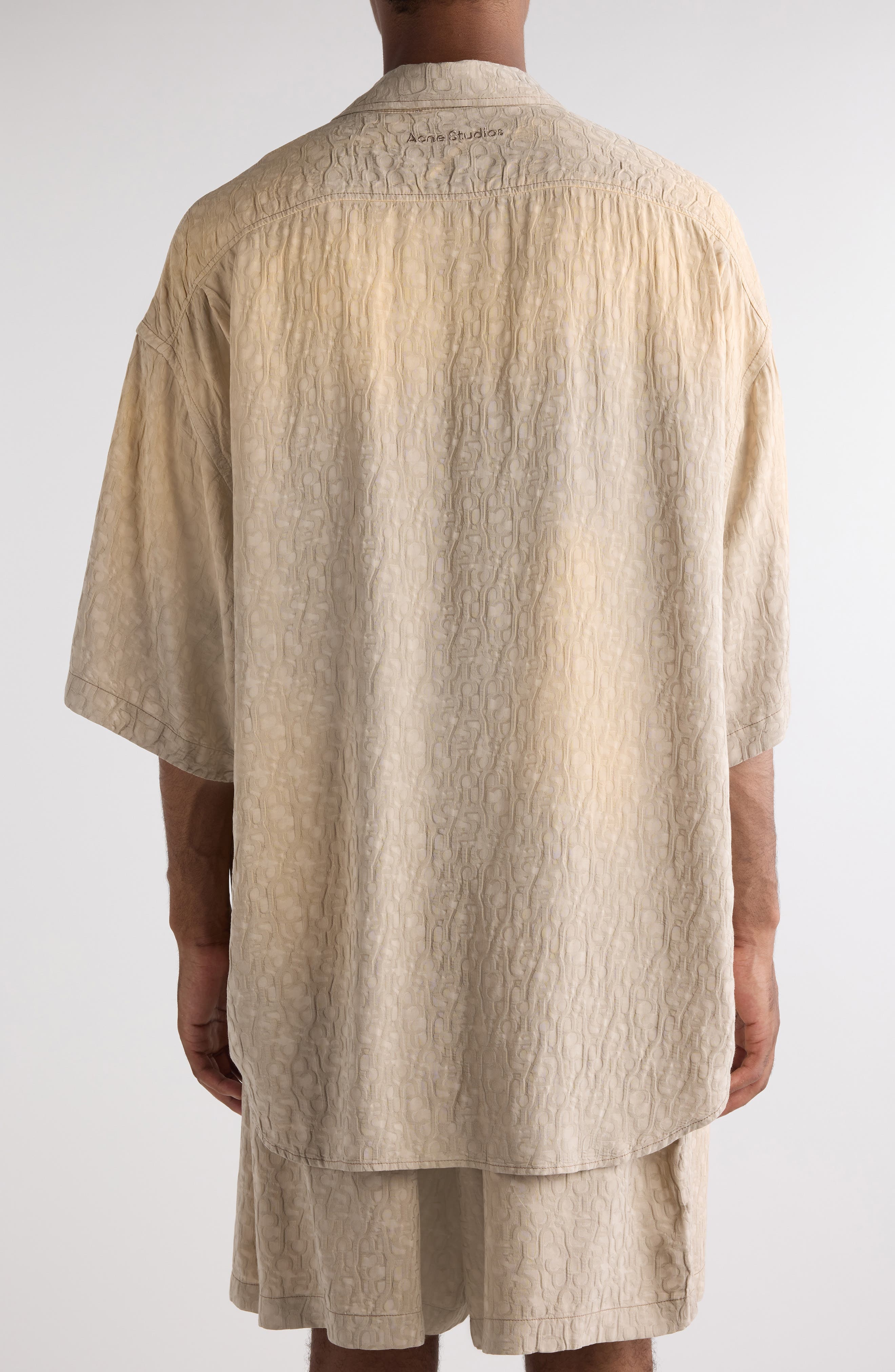 Acne Studios Ombré Jacquard Oversize Camp Shirt in Warm Grey at Nordstrom - 3