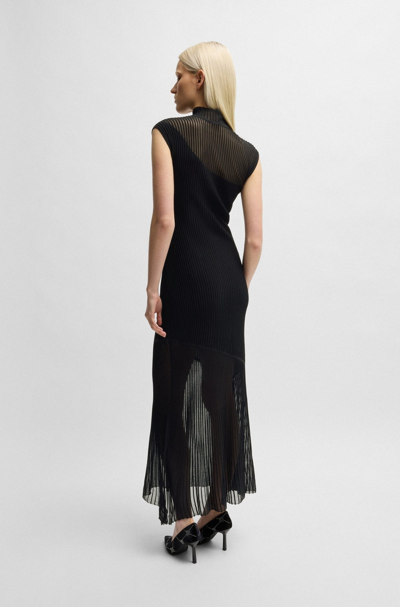 MOCK-NECK RIBBED CREPE MIDI DRESS WITH SHEER SECTIONS 5