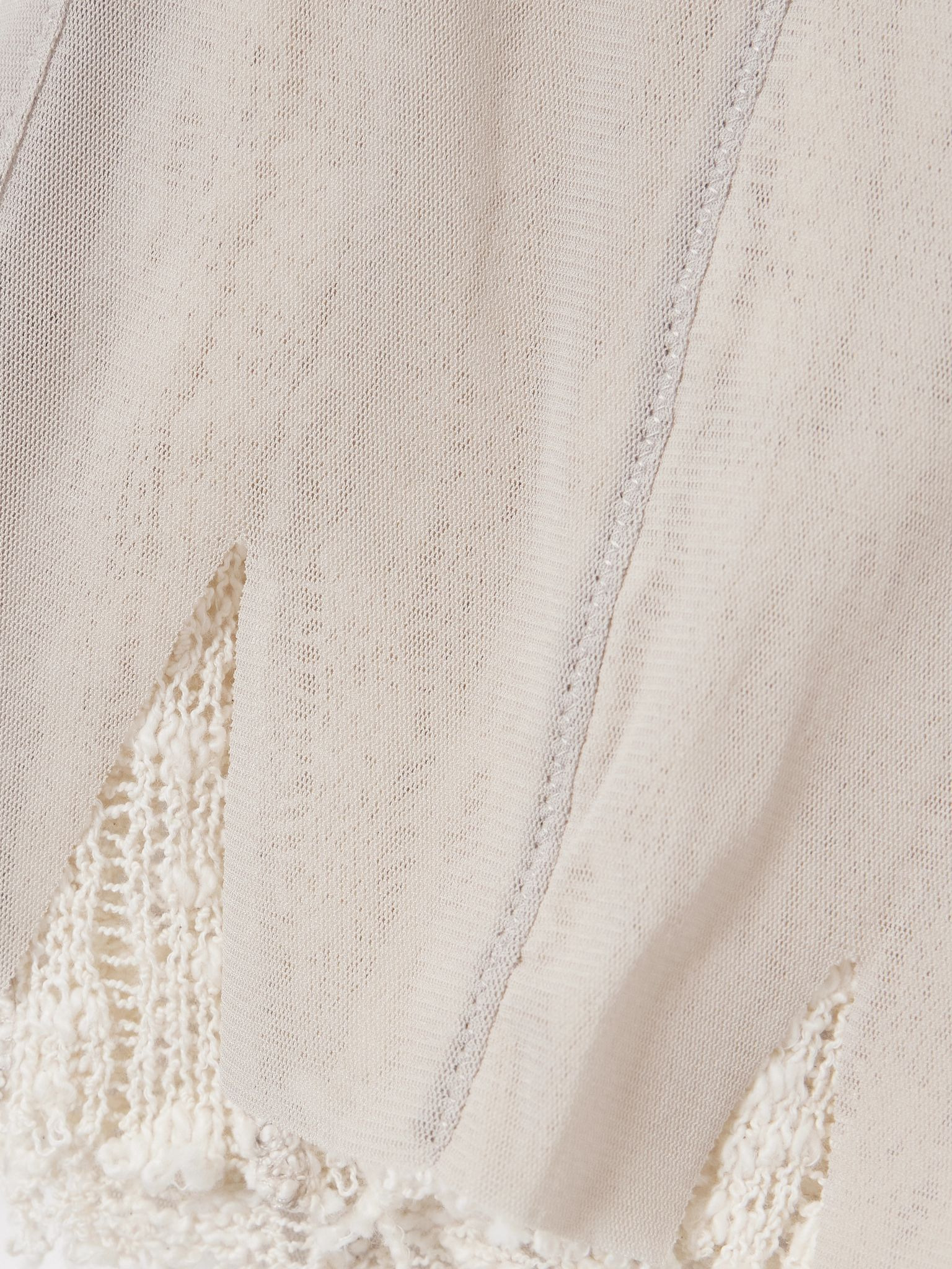 Ragged distressed mesh and cotton-blend crochet tank Beige - 4
