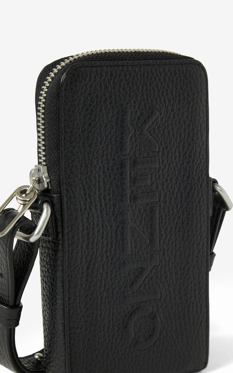 KENZO Imprint grained leather crossbody phone holder 5