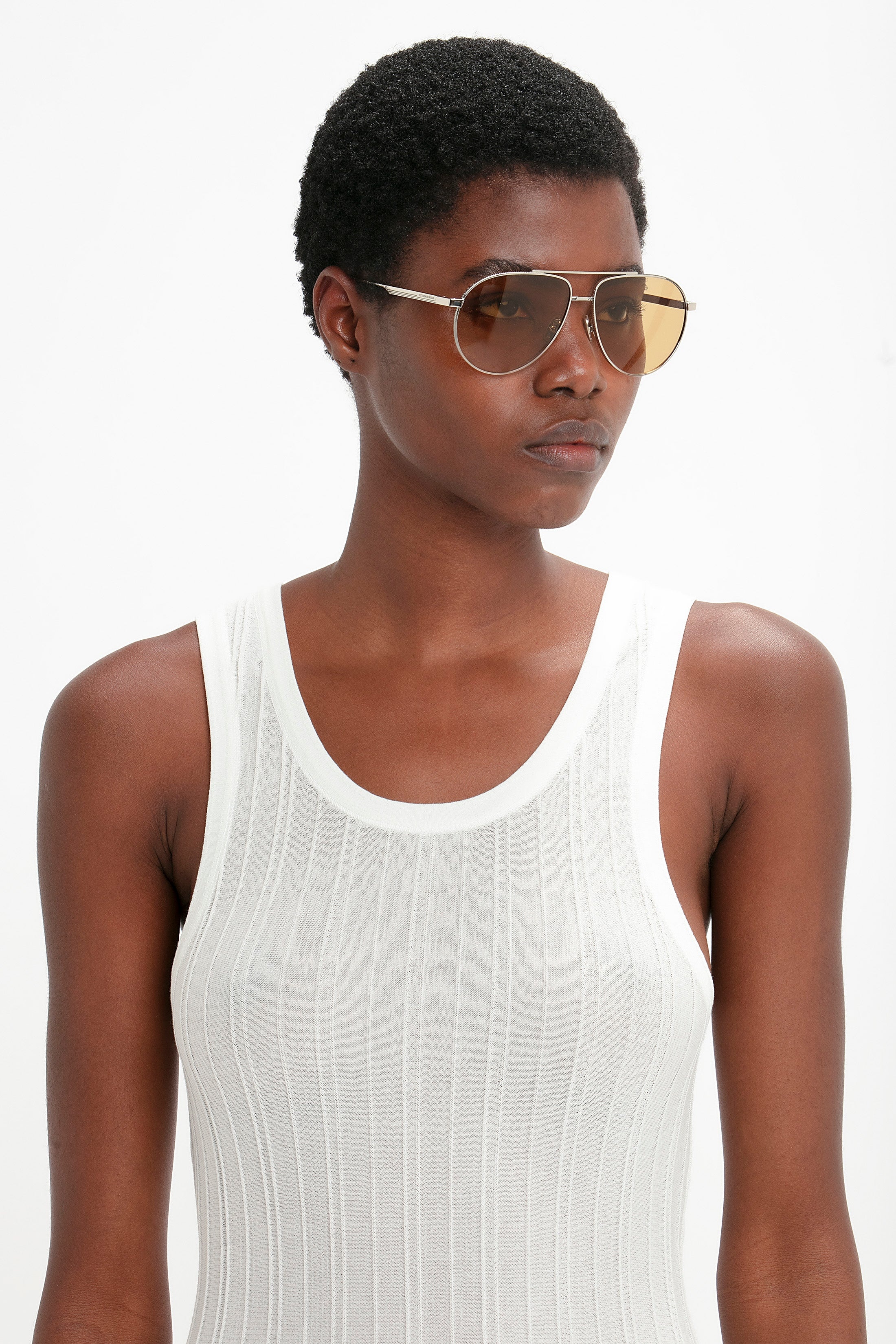V Metal Pilot Sunglasses In Silver-Brown - 7
