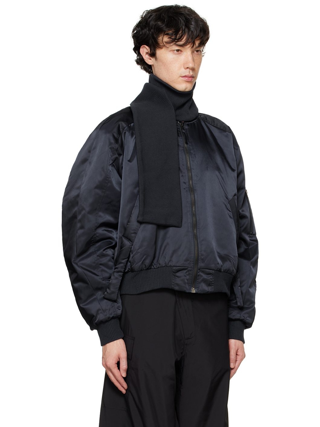 Navy Scarf Bomber Jacket - 2
