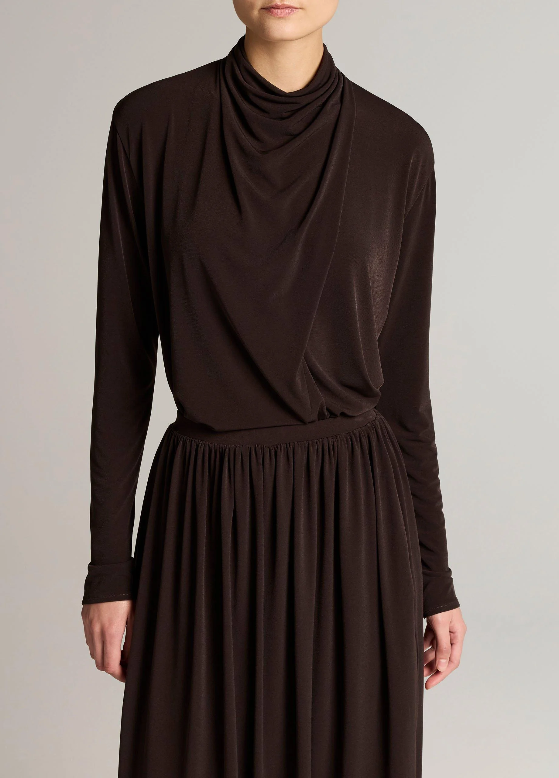 Draped-Neck Long-Sleeve Top - 1