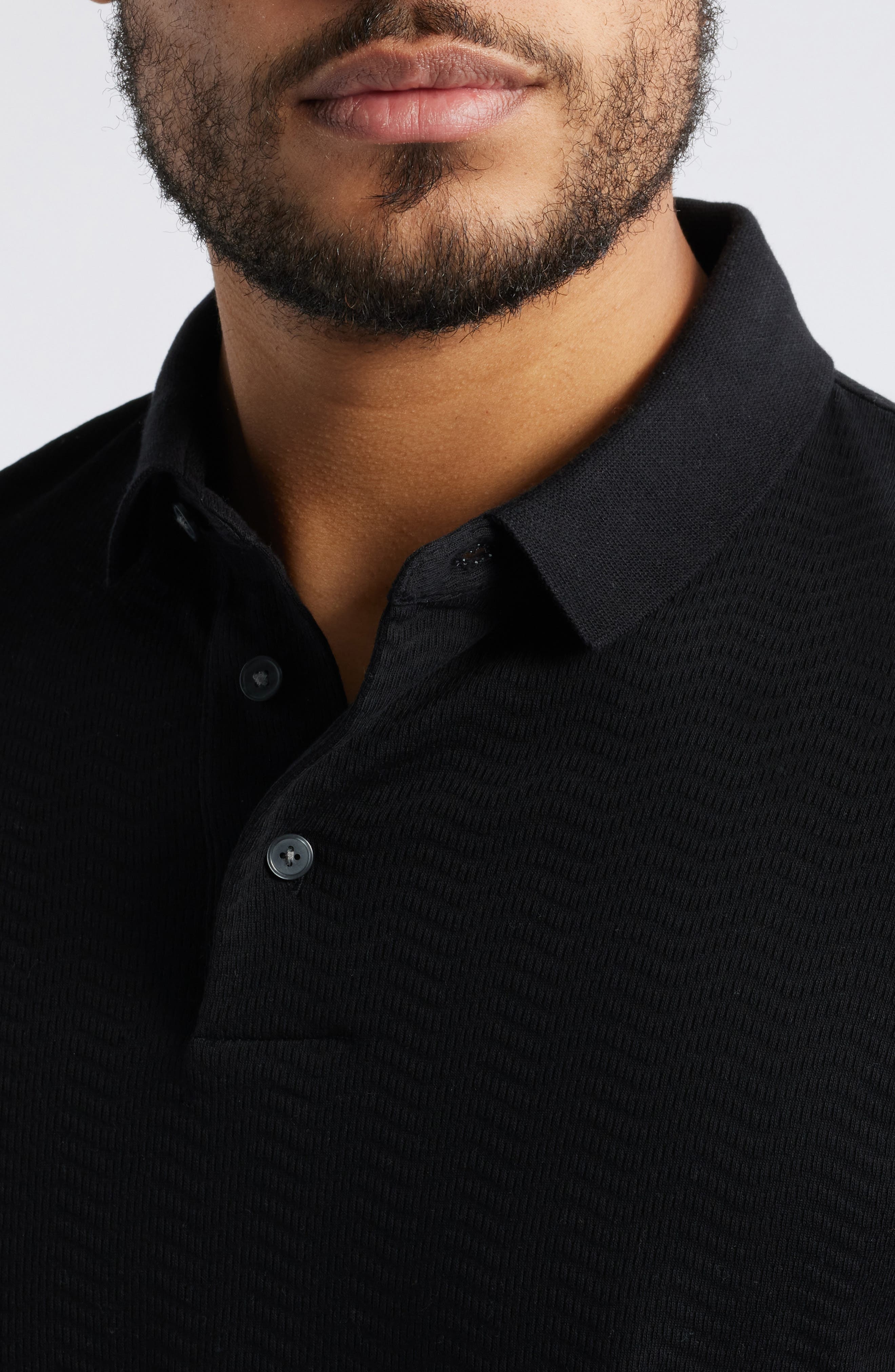 Emporio Armani Tonal Textured Wave Cotton Polo in Black at Nordstrom - 4