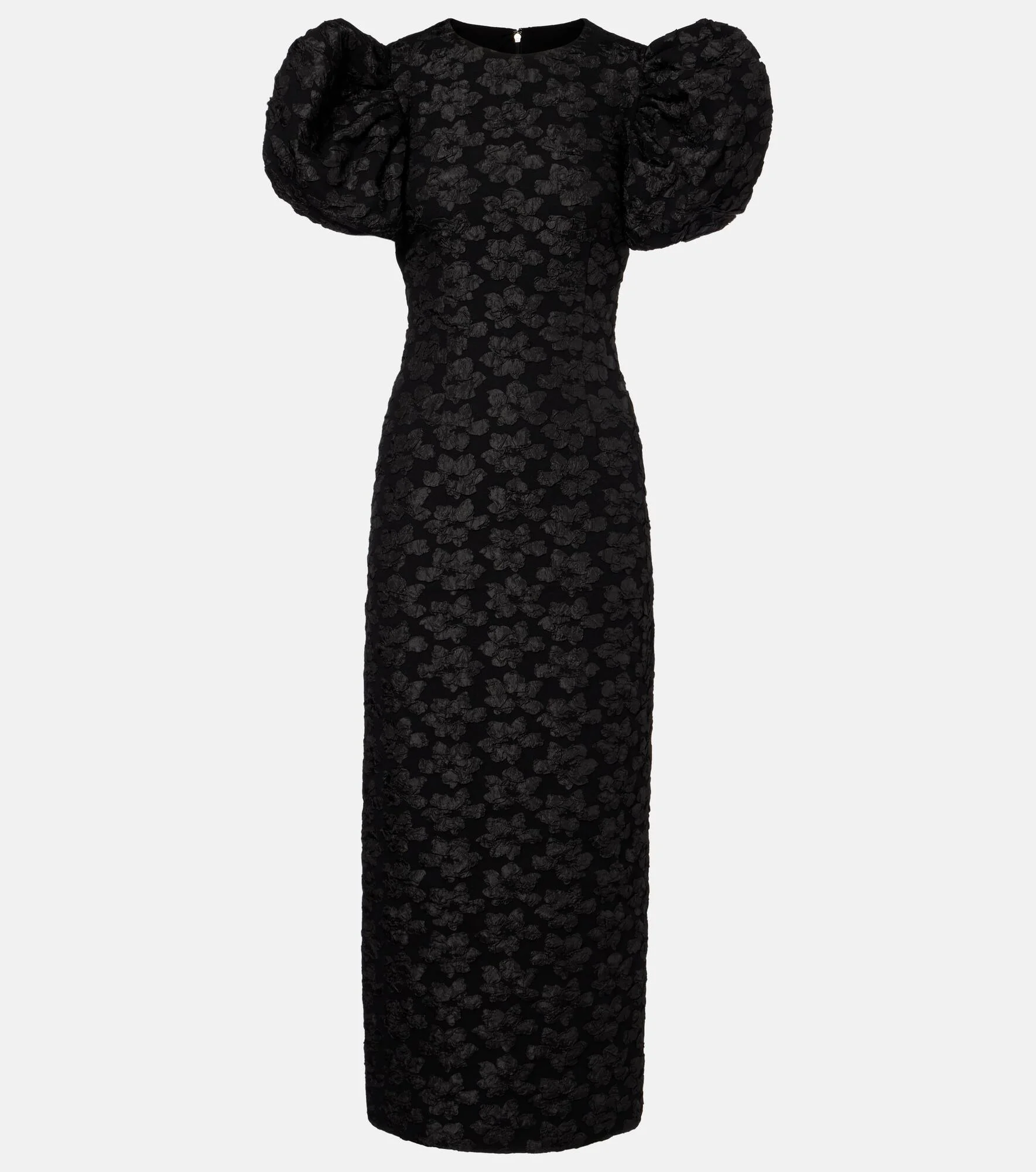 Floral jacquard puff-sleeve midi dress - 1