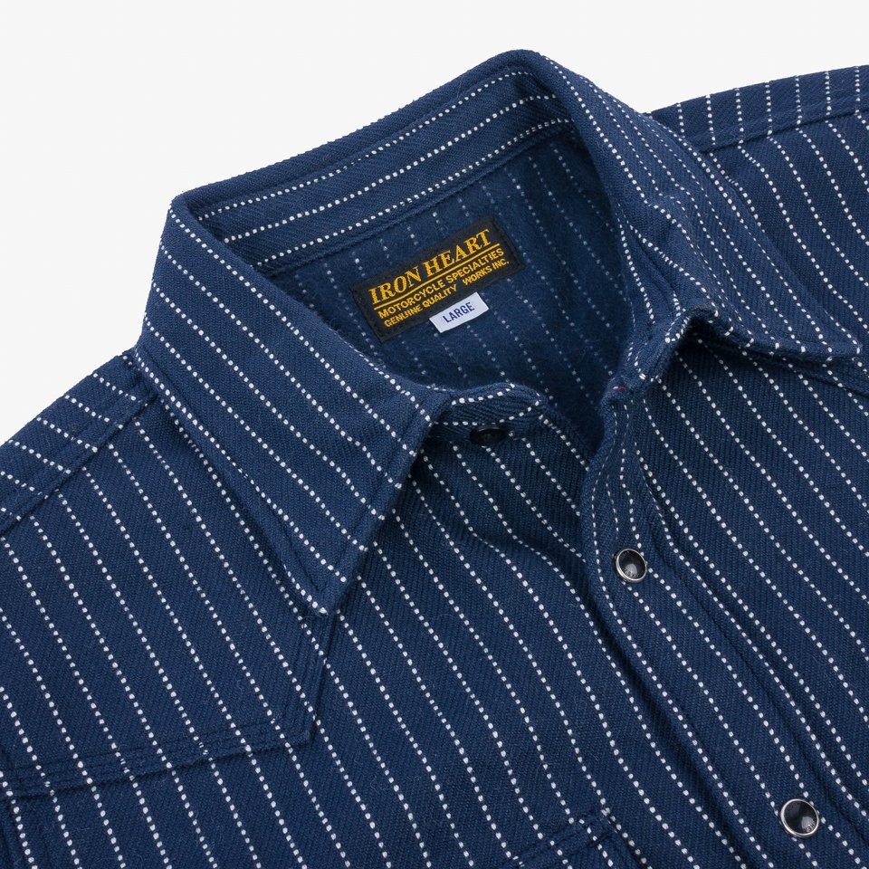 IHSH-401-NAV 12oz Ultra Heavy Flannel Chalk Stripe Western Shirt - Navy - 6