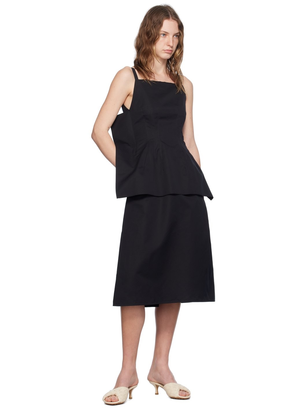 Black Square Neck Midi Dress - 4