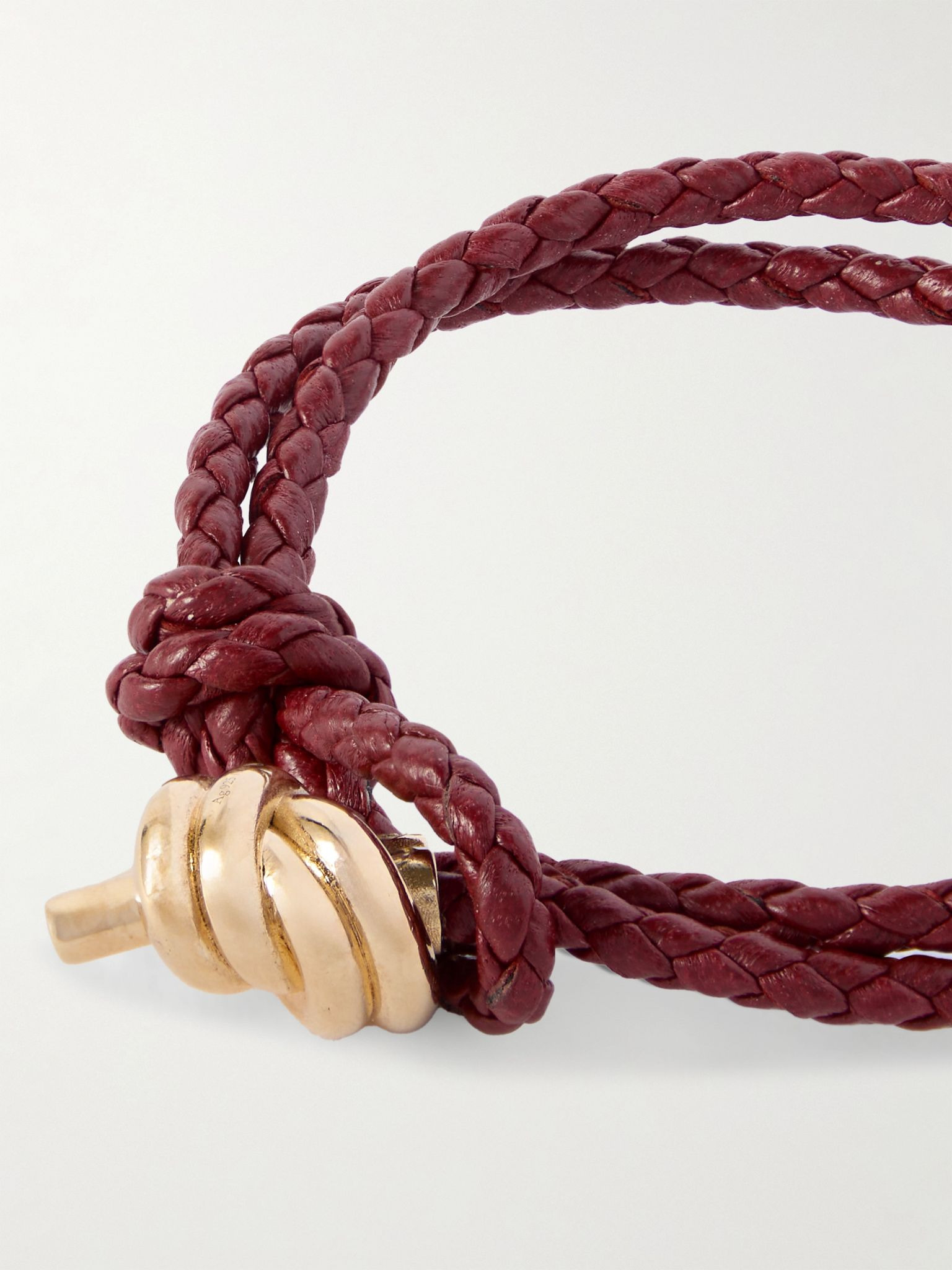 Intrecciato leather and gold-tone bracelet Red - 4