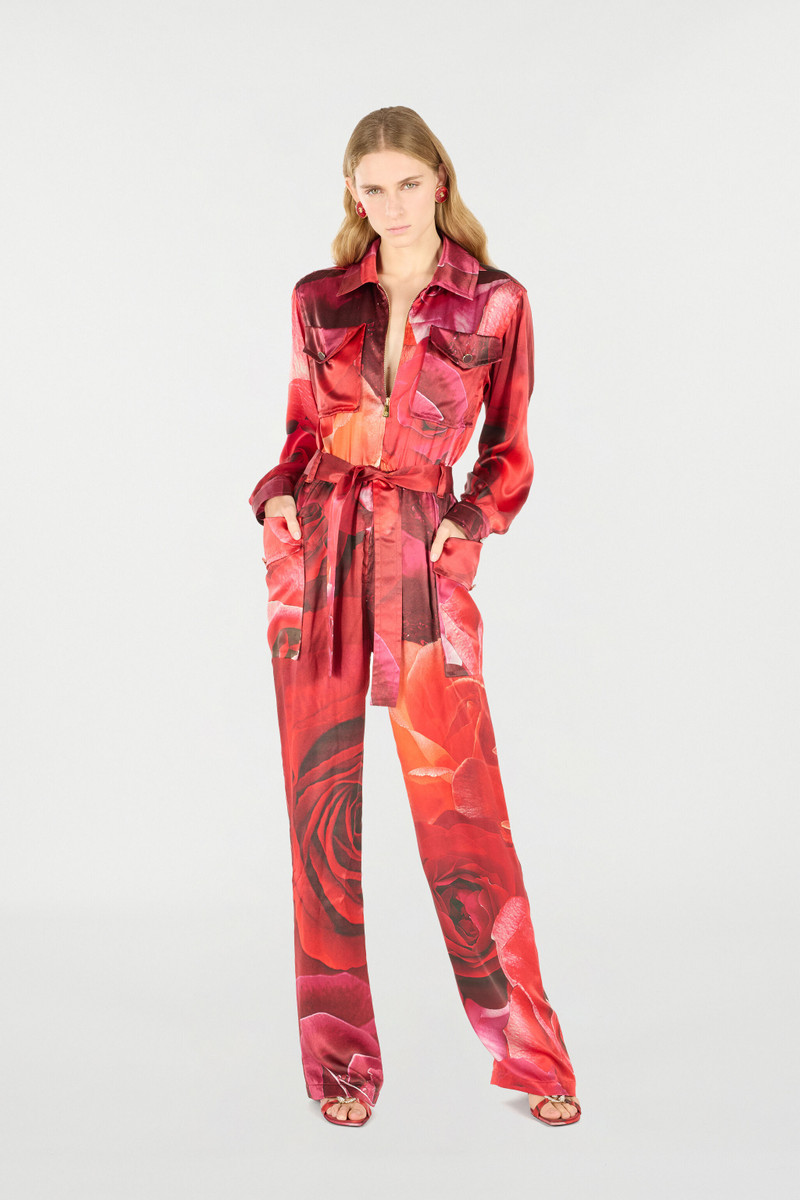 Roberto Cavalli Rose-Print Shirt-Style Jumpsuit outlook