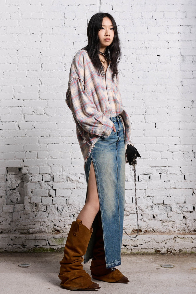 SHREDDED SEAM DROP NECK - BLEACHED ECRU PLAID 3