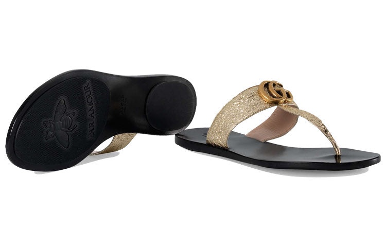 (WMNS) Gucci Double g Metallic Leather Gold Color Slippers 497444-0B7N0-7100 - 6