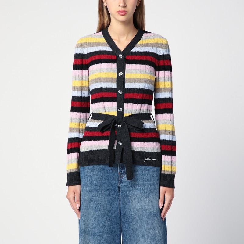 Ganni Striped Cardigan With Belt - 1