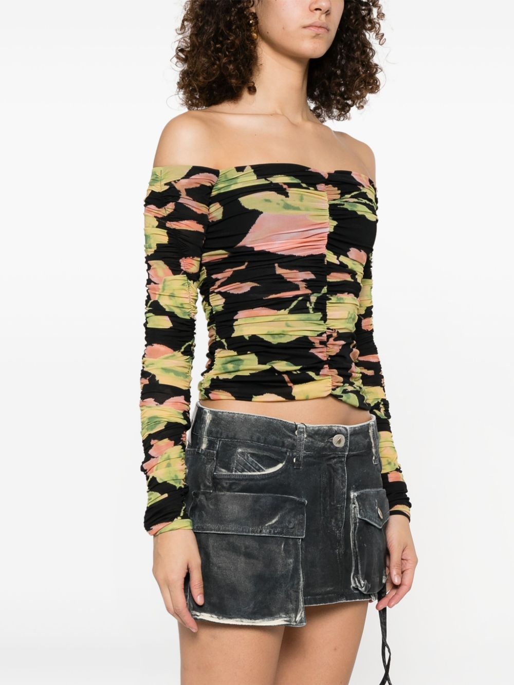 floral-print ruched top - 3